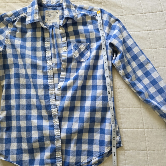 American Eagle Blue & White Plaid Button-Up Shirt – Size 0 – 100% Cotton Womens - Picture 13 of 16
